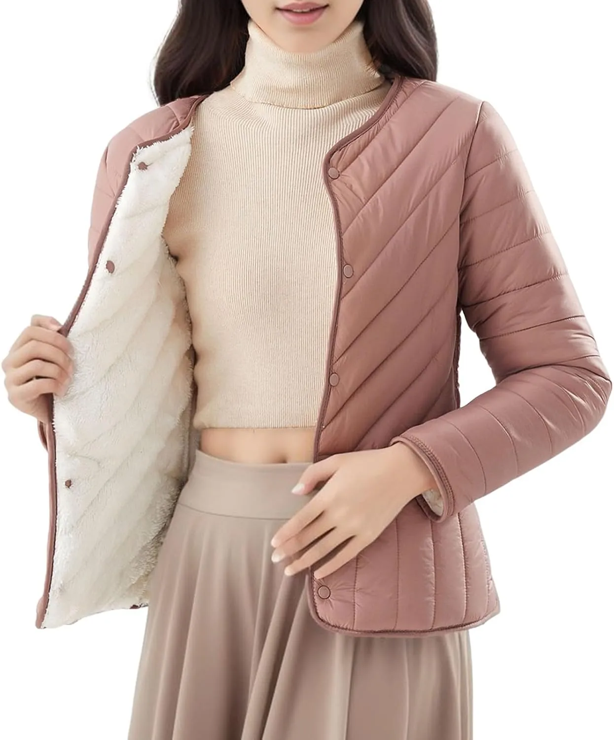 2024 Women Winter Quilted Jacket Light Weight Resin Buckle Warm Fleece Pocket Fleece Jacket plus Size Anorak