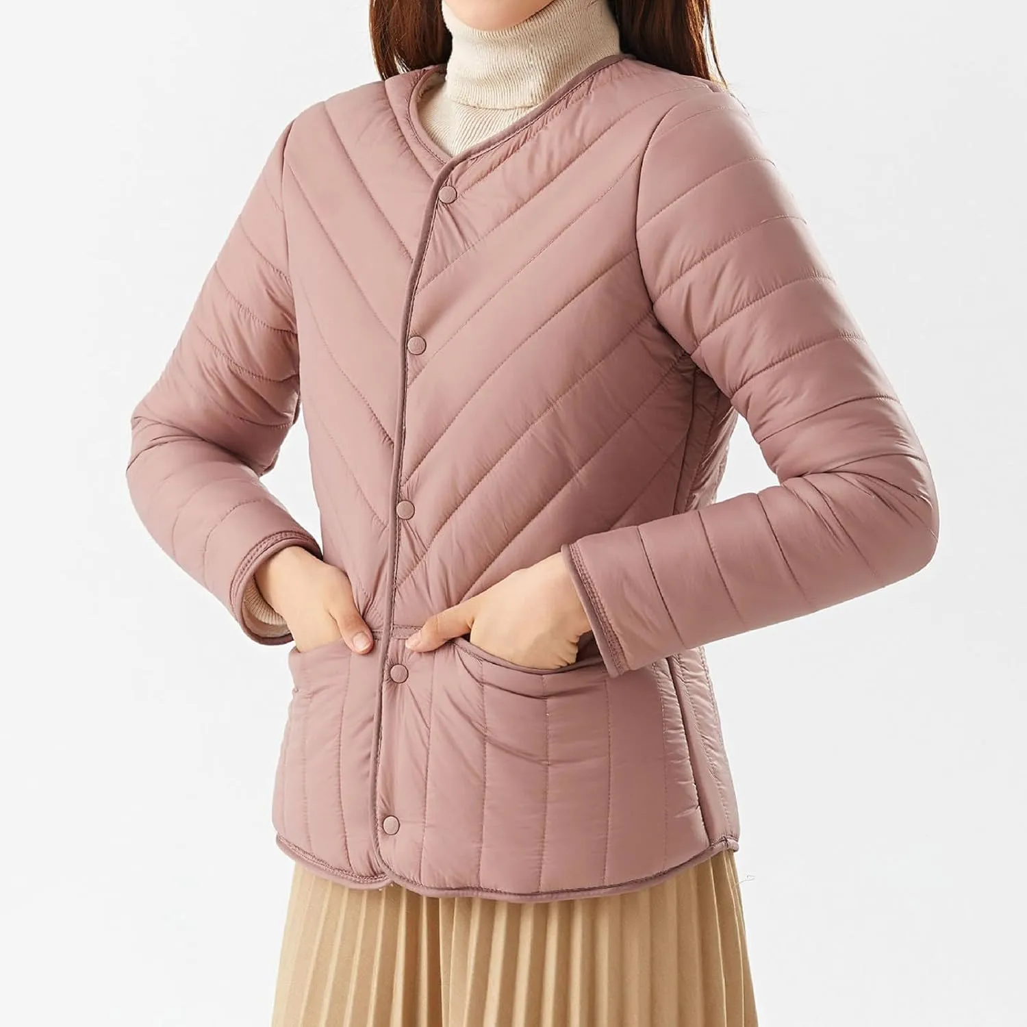 2024 Women Winter Quilted Jacket Light Weight Resin Buckle Warm Fleece Pocket Fleece Jacket plus Size Anorak