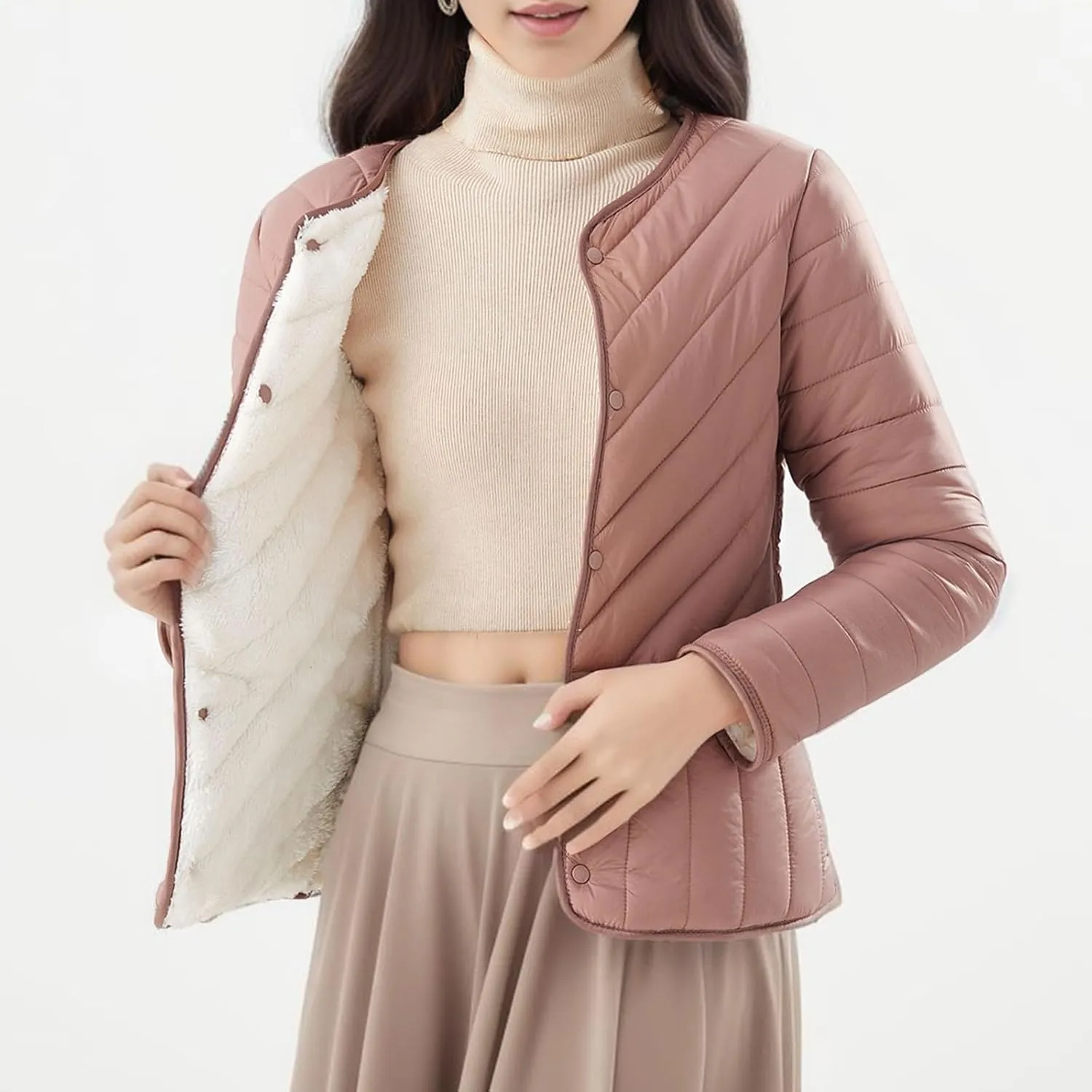 2024 Women Winter Quilted Jacket Light Weight Resin Buckle Warm Fleece Pocket Fleece Jacket plus Size Anorak