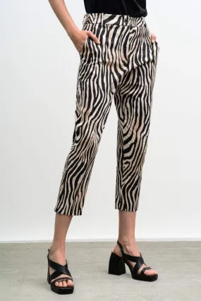 Access Fashion 5080 Beige Zebra Print Straight Leg Trousers