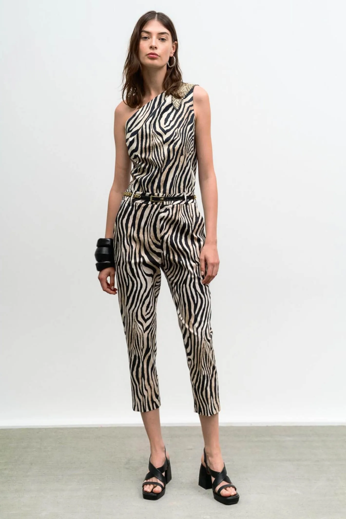 Access Fashion 5080 Beige Zebra Print Straight Leg Trousers