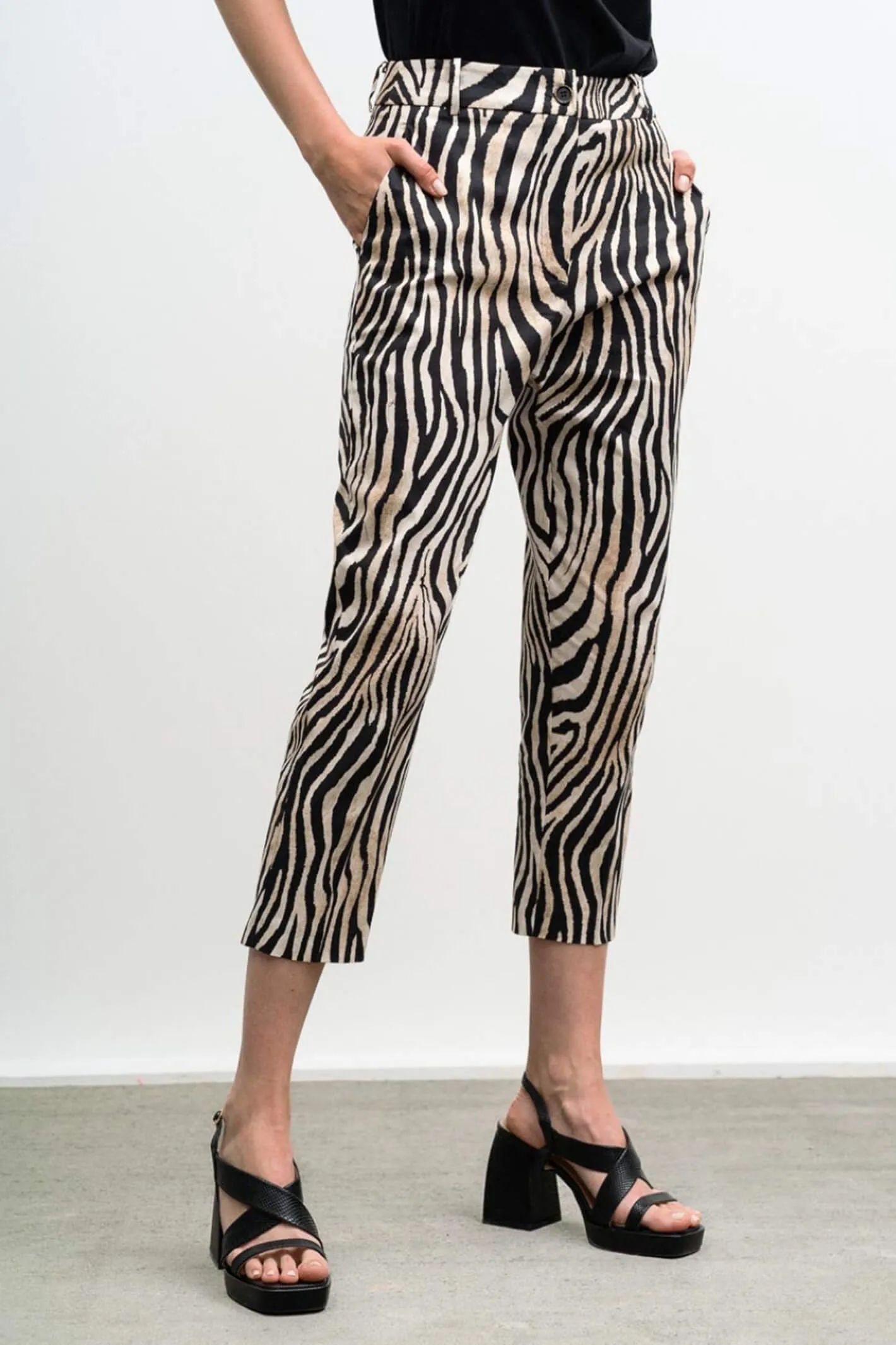 Access Fashion 5080 Beige Zebra Print Straight Leg Trousers