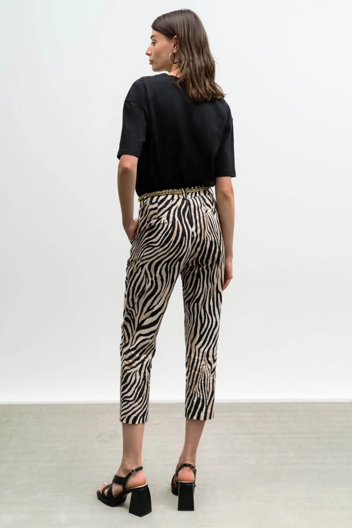 Access Fashion 5080 Beige Zebra Print Straight Leg Trousers