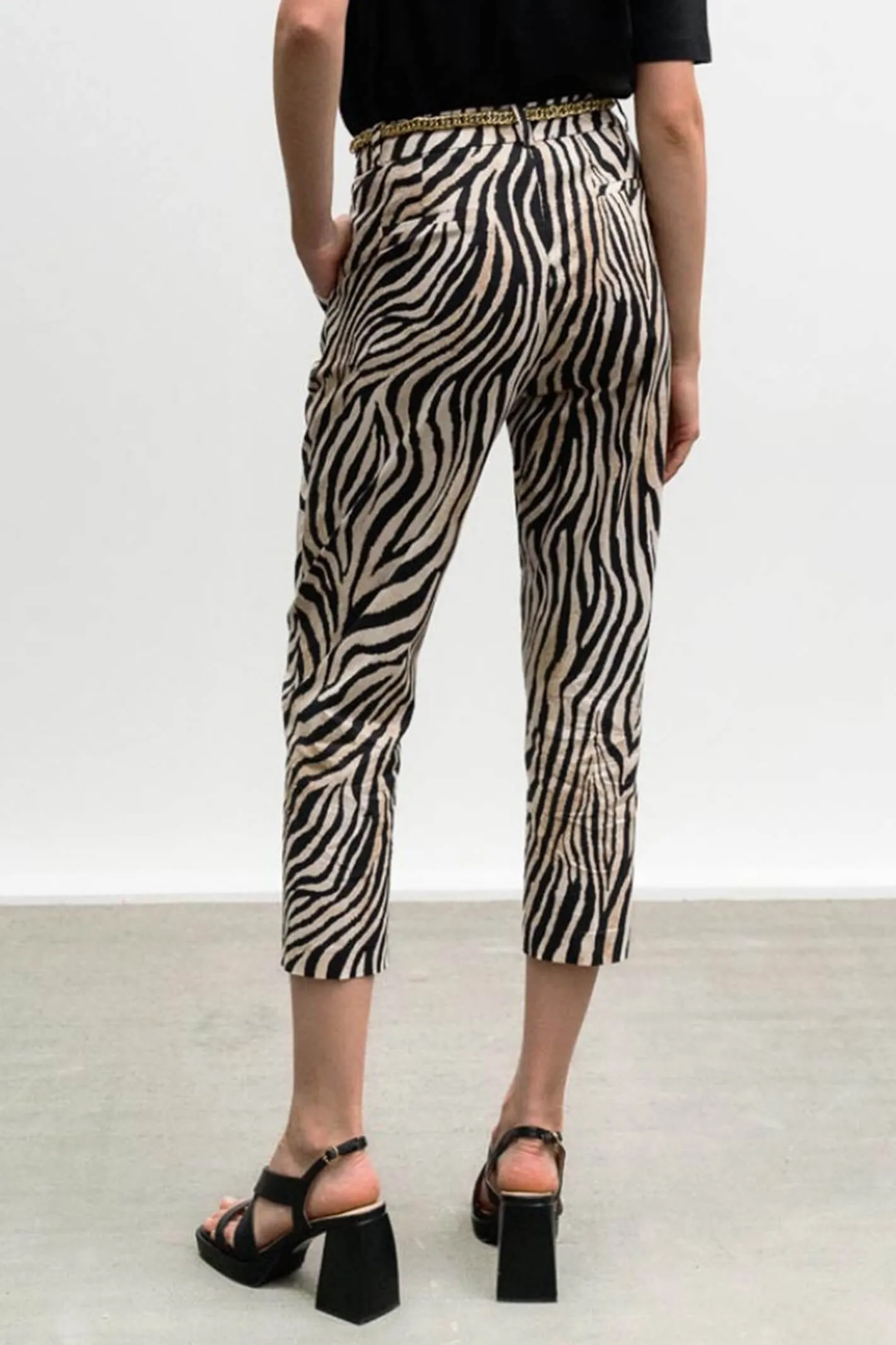 Access Fashion 5080 Beige Zebra Print Straight Leg Trousers