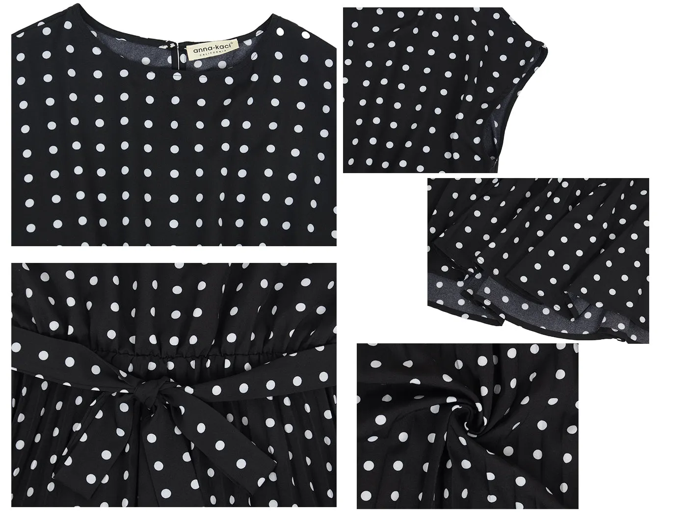 Anna-Kaci Women Short Sleeve RuffleTrim Polka Dot Casual Swing T Shirt Midi Dress Knee Length
