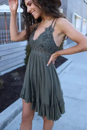 Arabella Scalloped Lace Bralette Dress  - Olive