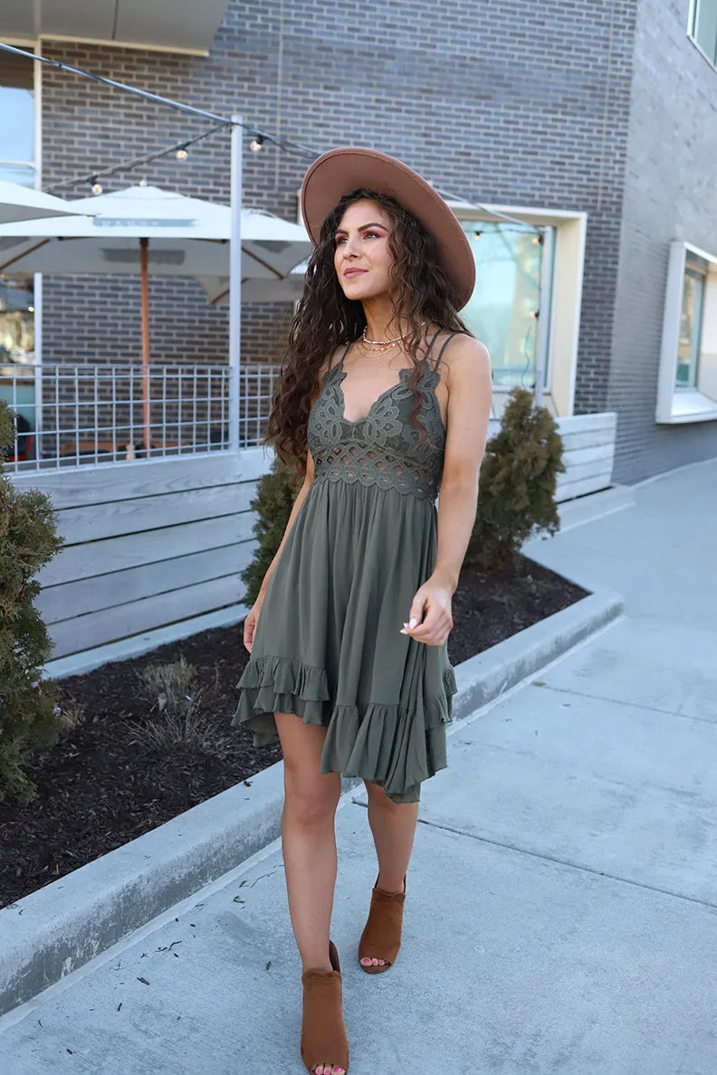 Arabella Scalloped Lace Bralette Dress  - Olive