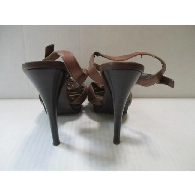 Bcbg Paris Brown T Strap Stacked Heel Sandals Size Us