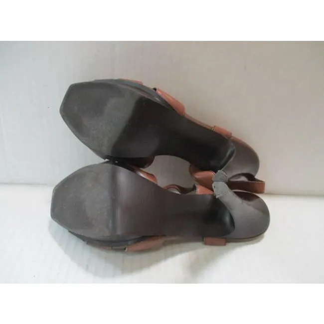 Bcbg Paris Brown T Strap Stacked Heel Sandals Size Us