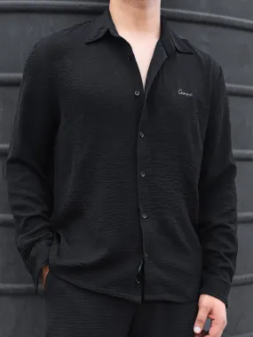 Black Crease Effect Relaxed Shirt