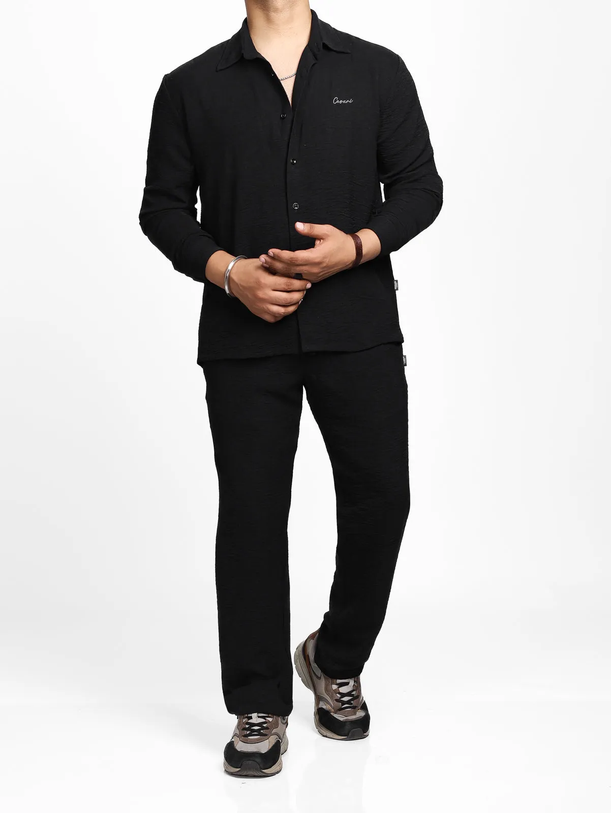 Black Crease Effect Relaxed Shirt
