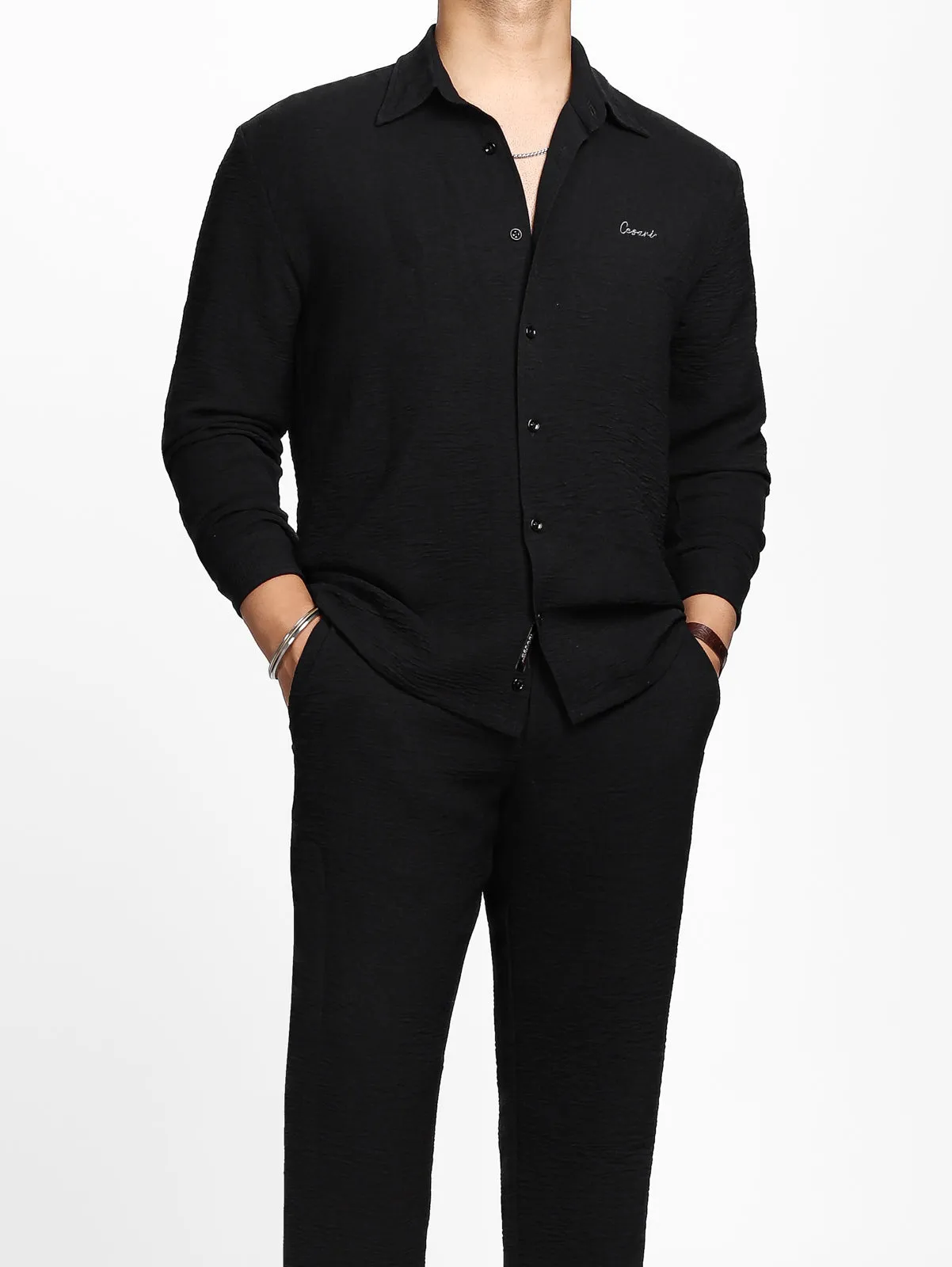 Black Crease Effect Relaxed Shirt