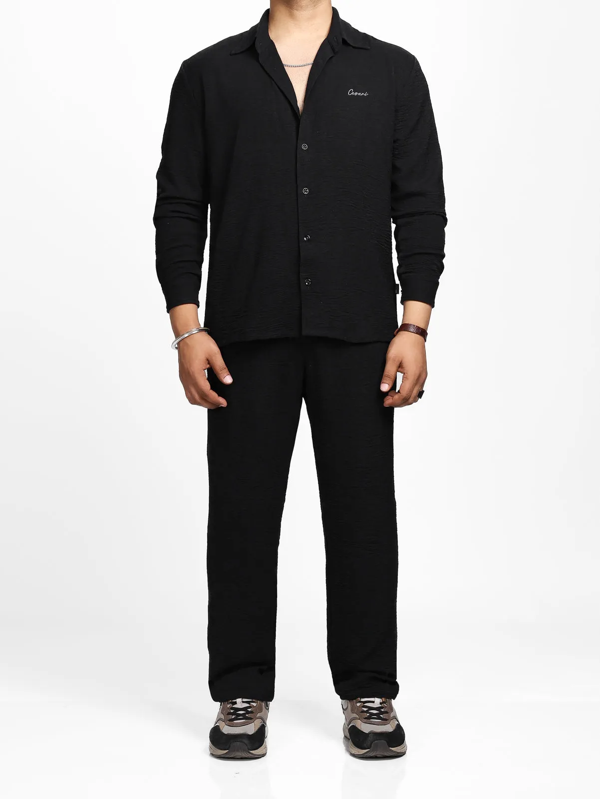 Black Crease Effect Relaxed Shirt