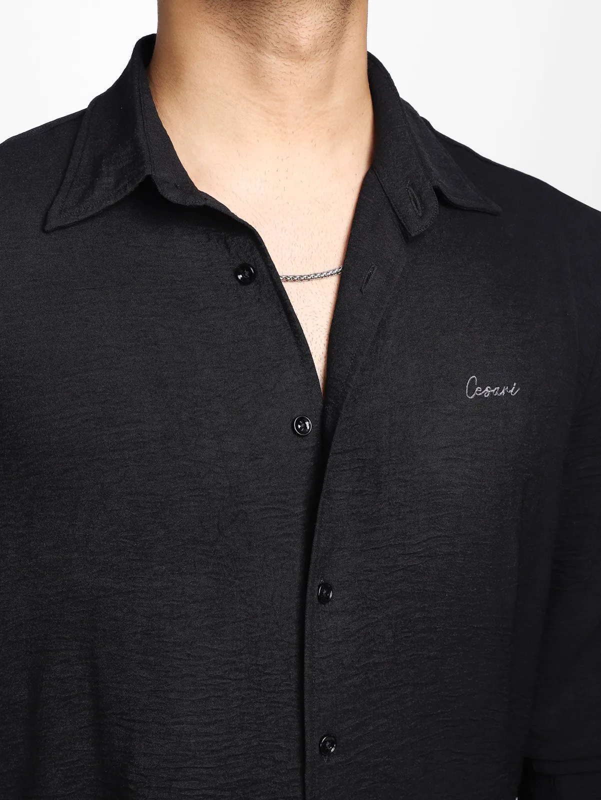 Black Crease Effect Relaxed Shirt