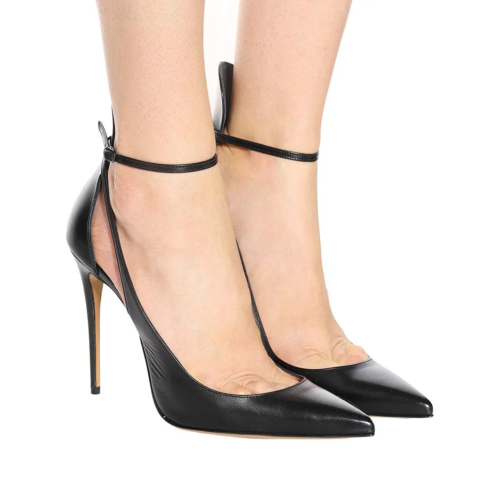 Black Pointed Ankle Trip Band Banquet High-Heeled Single Shoes