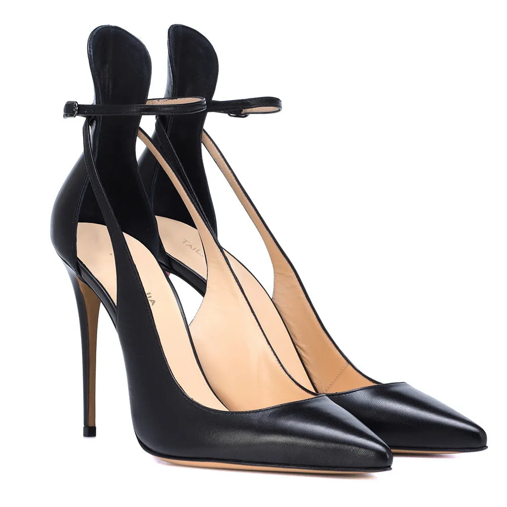Black Pointed Ankle Trip Band Banquet High-Heeled Single Shoes