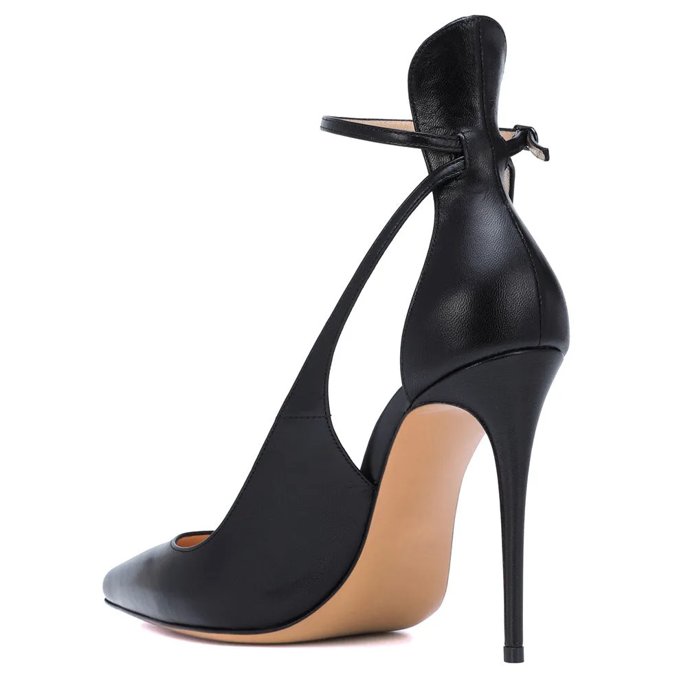 Black Pointed Ankle Trip Band Banquet High-Heeled Single Shoes
