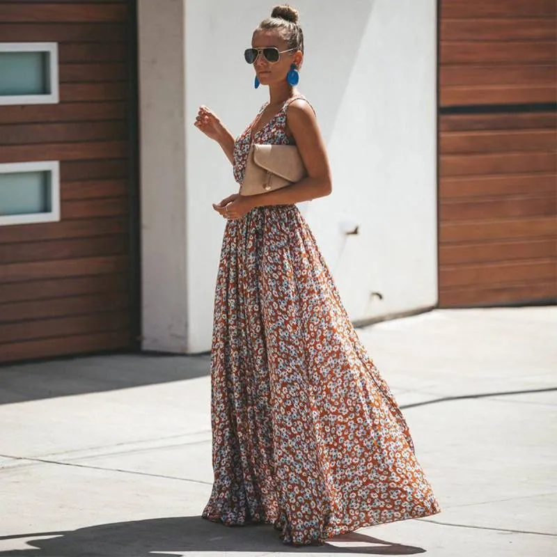 Bohemian Dress - Floral Print Maxi