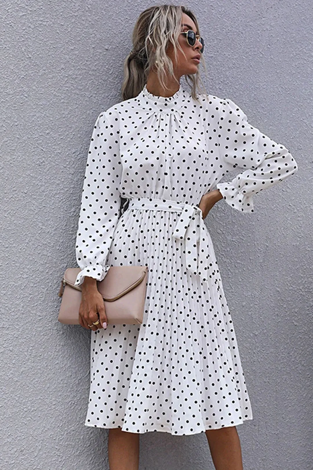 Boho Midi Dress, Vintage Love Polka Dot in White and Green