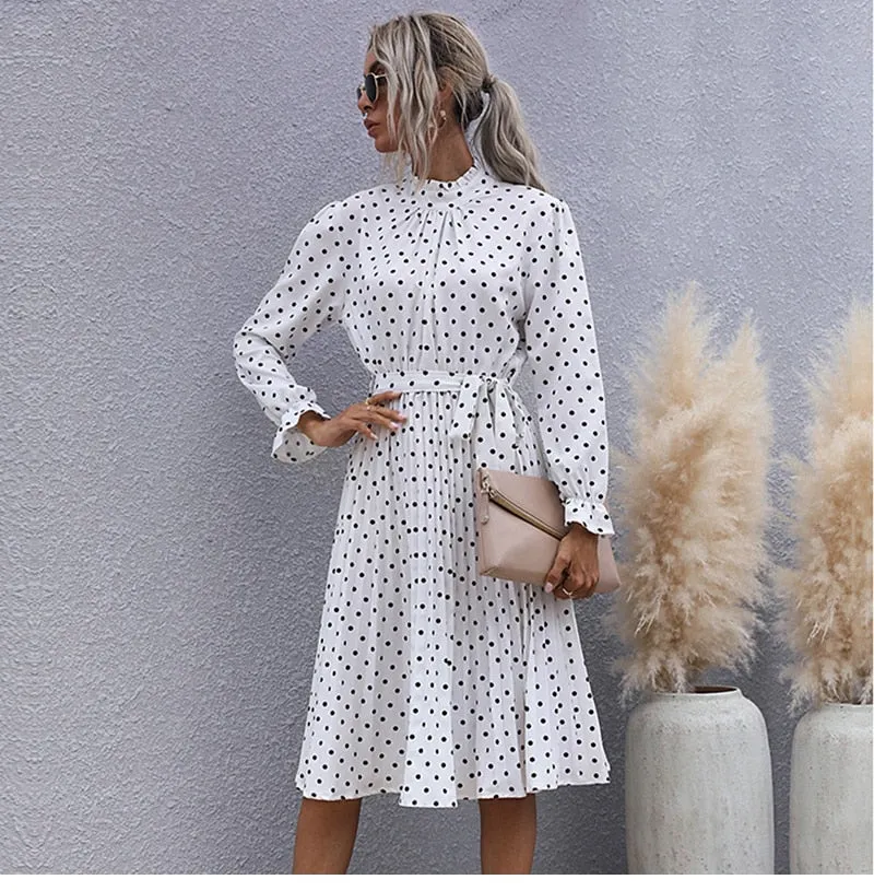 Boho Midi Dress, Vintage Love Polka Dot in White and Green