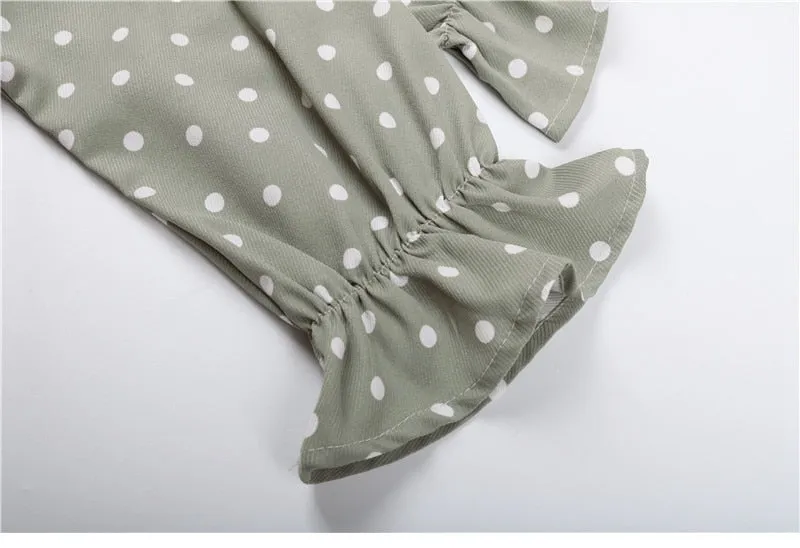 Boho Midi Dress, Vintage Love Polka Dot in White and Green