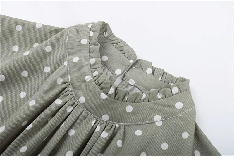 Boho Midi Dress, Vintage Love Polka Dot in White and Green