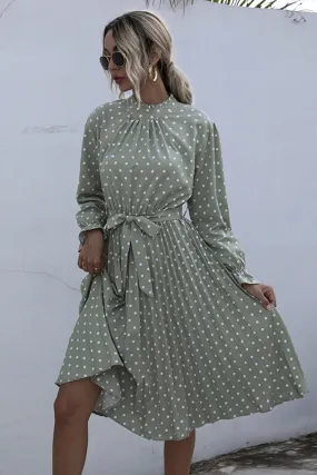 Boho Midi Dress, Vintage Love Polka Dot in White and Green