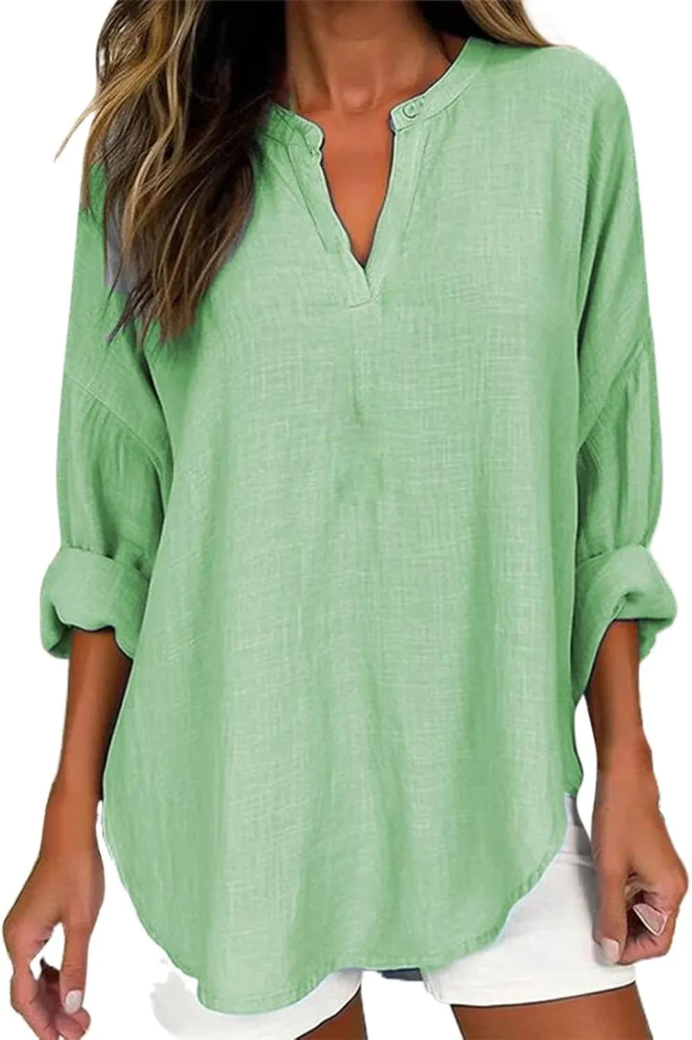Breathable Linen Blouse Women's - Soft Short Sleeve Shirt, Classic Casual Style, Sheer-Resistant, Easy Care