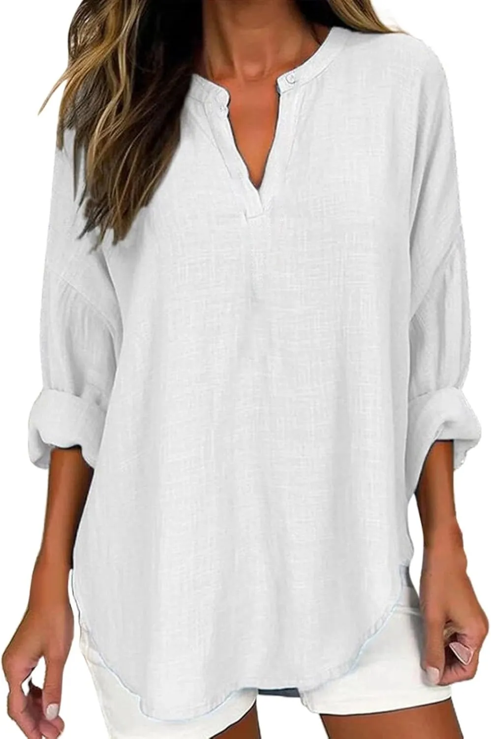 Breathable Linen Blouse Women's - Soft Short Sleeve Shirt, Classic Casual Style, Sheer-Resistant, Easy Care