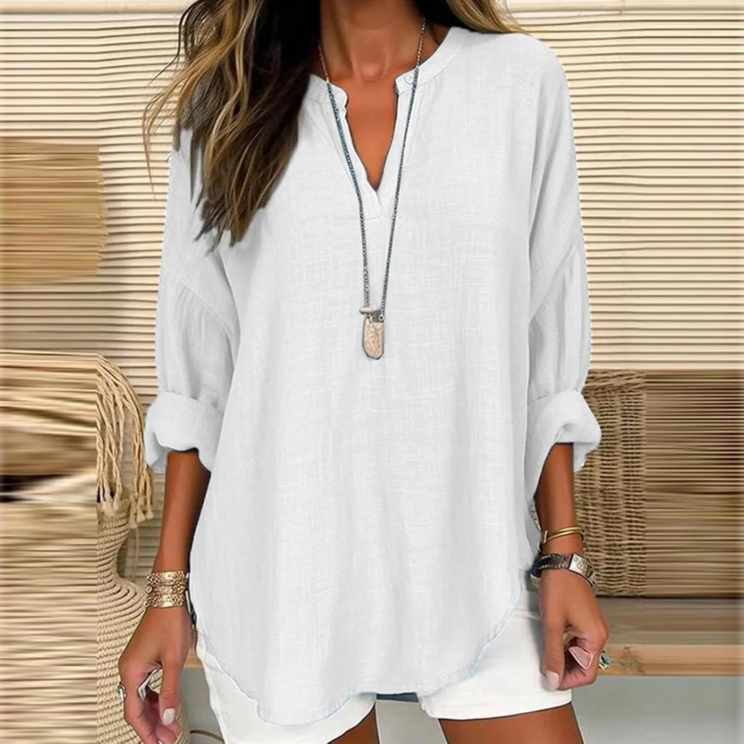 Breathable Linen Blouse Women's - Soft Short Sleeve Shirt, Classic Casual Style, Sheer-Resistant, Easy Care
