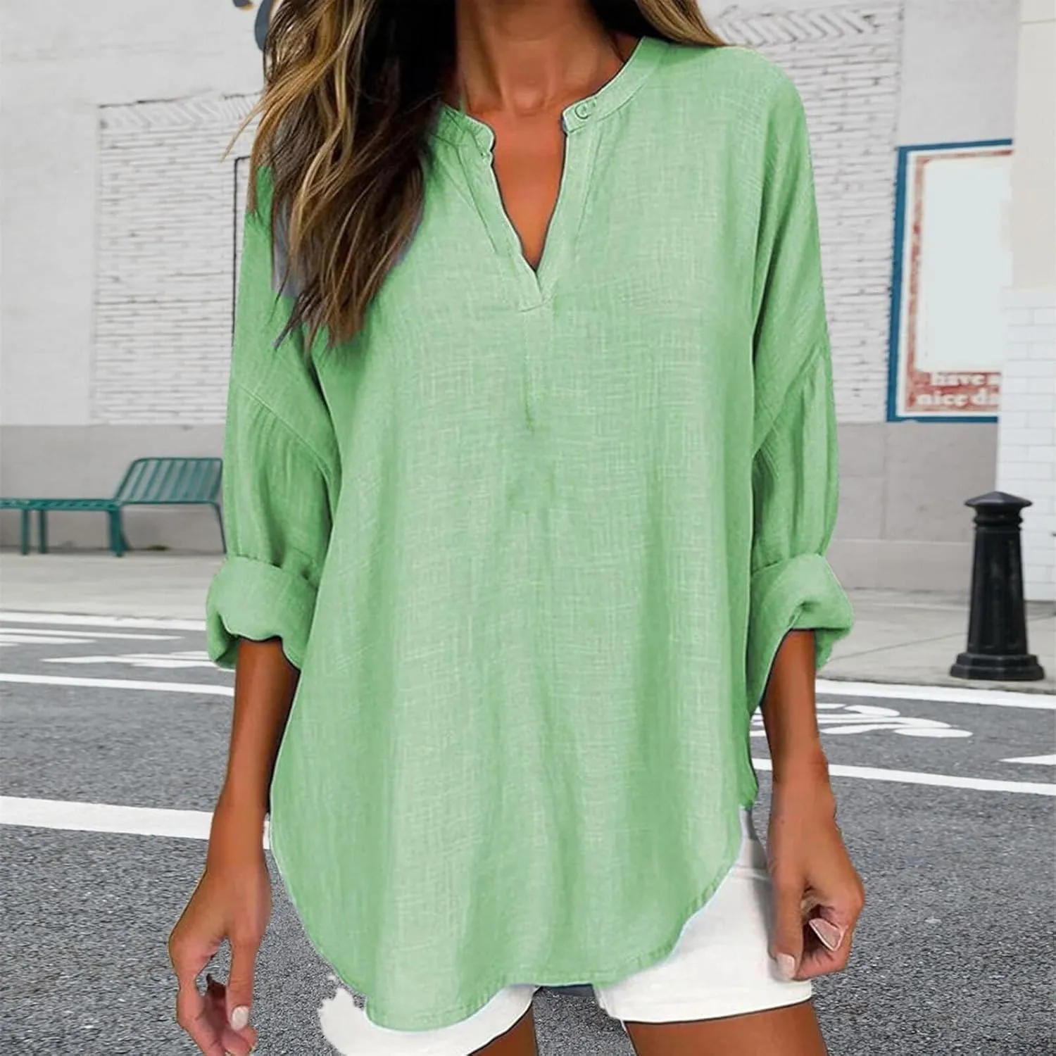 Breathable Linen Blouse Women's - Soft Short Sleeve Shirt, Classic Casual Style, Sheer-Resistant, Easy Care