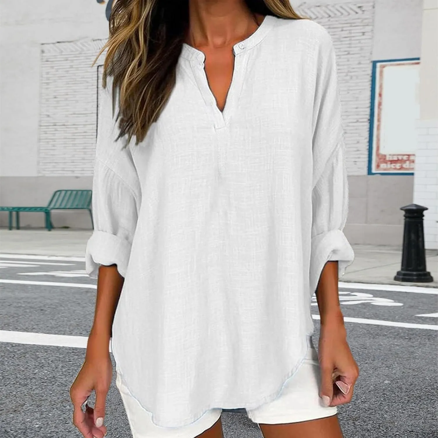 Breathable Linen Blouse Women's - Soft Short Sleeve Shirt, Classic Casual Style, Sheer-Resistant, Easy Care
