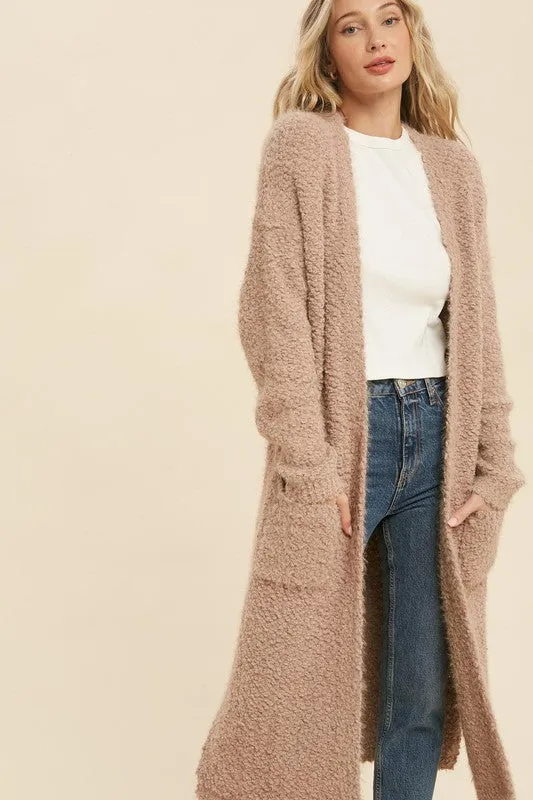 Brown Soft Fuzzy Longline Cardigan