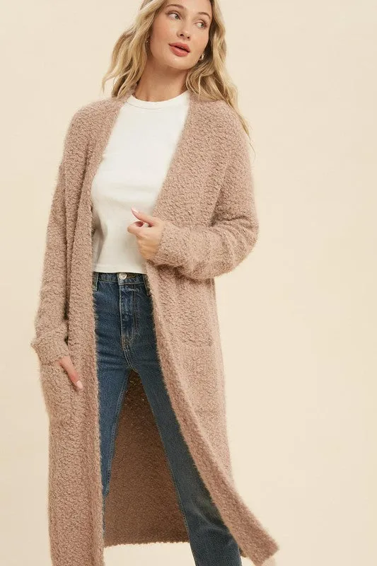 Brown Soft Fuzzy Longline Cardigan