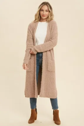 Brown Soft Fuzzy Longline Cardigan