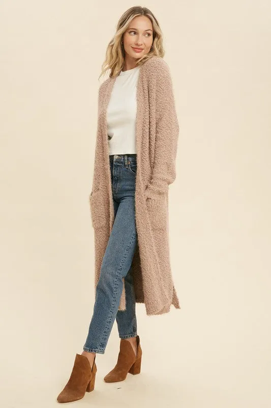 Brown Soft Fuzzy Longline Cardigan