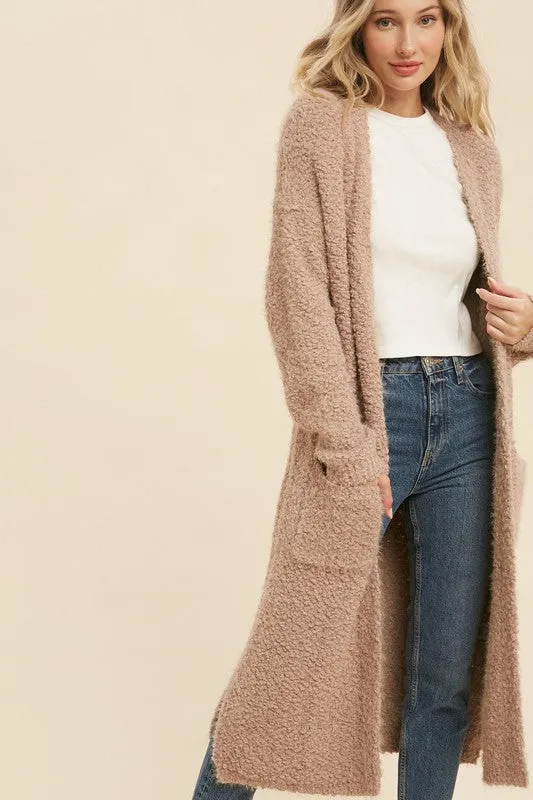 Brown Soft Fuzzy Longline Cardigan