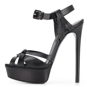 Buckle Black Pu large European and American foreign trade round head fashion sandals thin high heel waterproof table banquet sandals