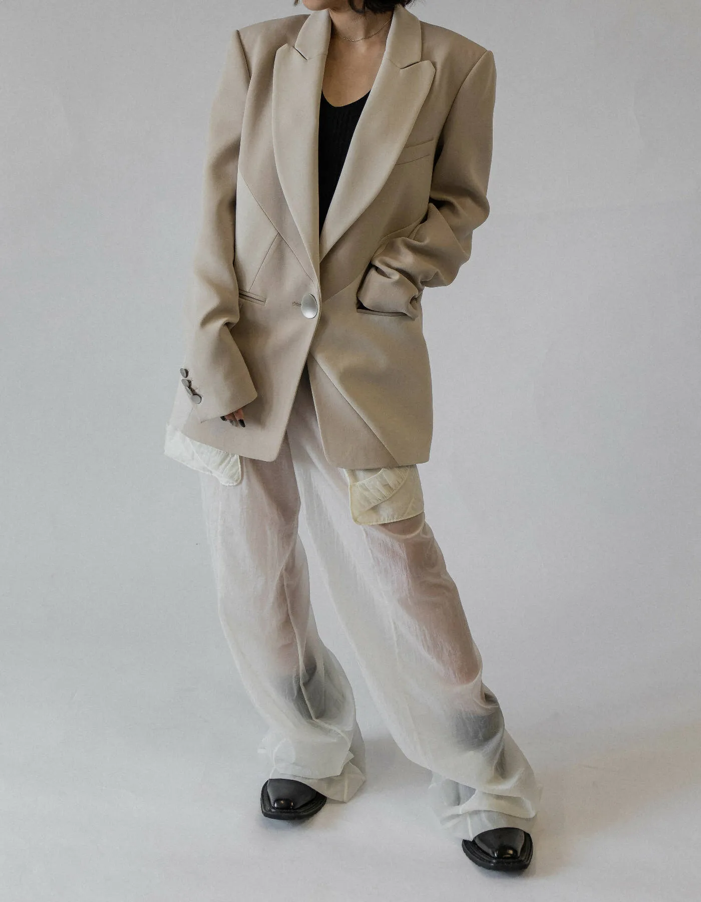 Cady Two-tone Composition Blazer - Light Camel