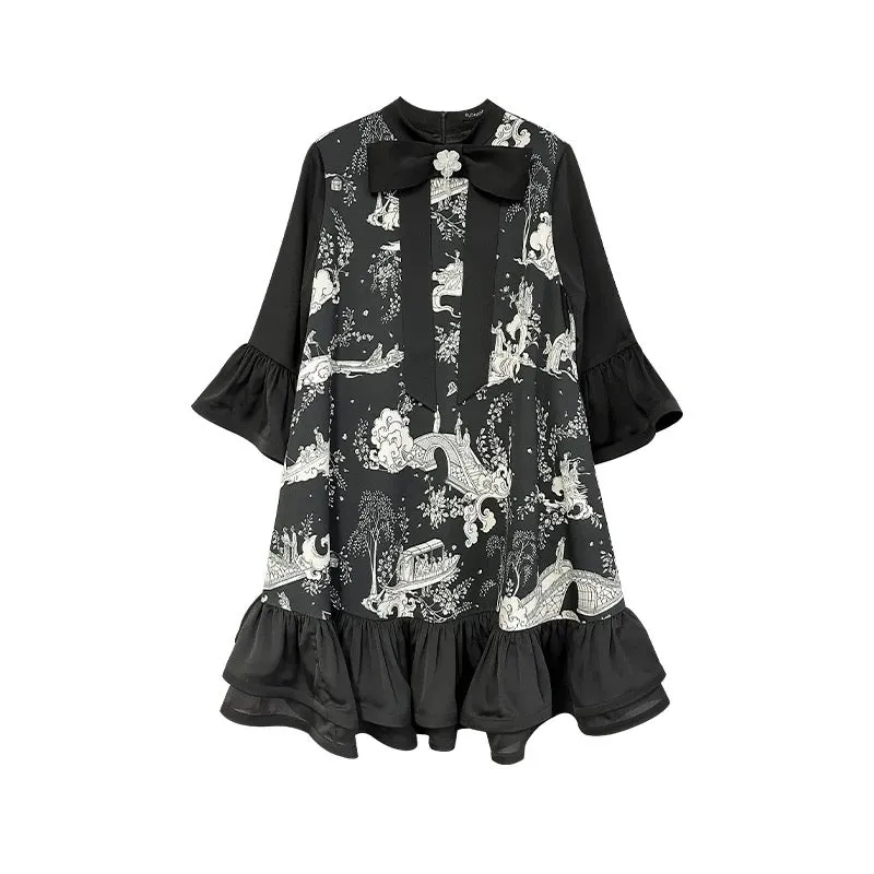 Calanthe Printing Silky Flowy Dress