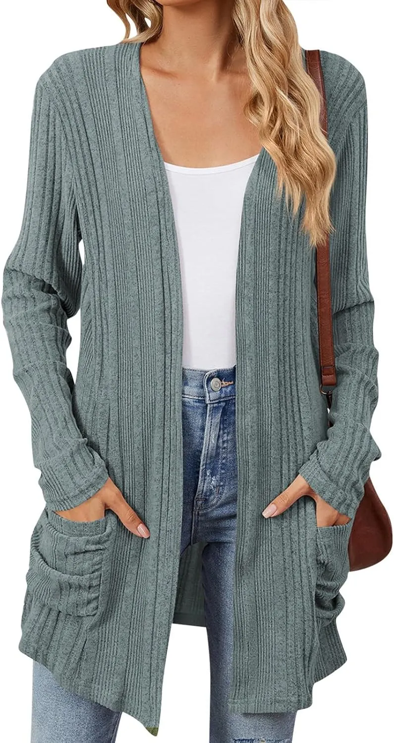 Cardigan Sweaters for Women 2024 Fall Open Front Knit Cardigan Breathable Soft Drape Duster Lightweight Ladies Coat