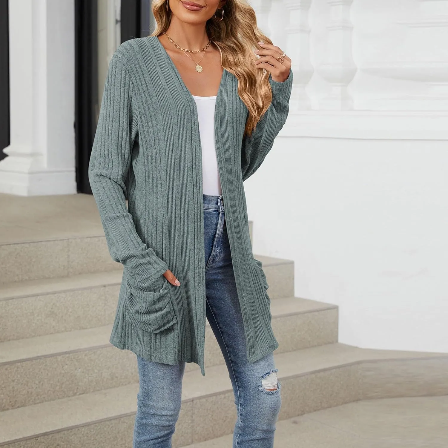 Cardigan Sweaters for Women 2024 Fall Open Front Knit Cardigan Breathable Soft Drape Duster Lightweight Ladies Coat