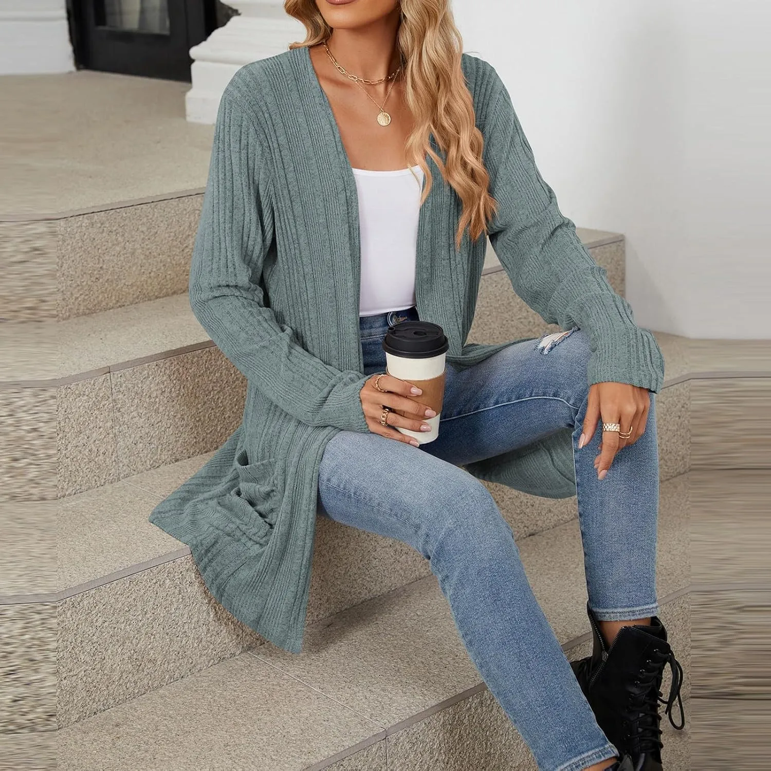 Cardigan Sweaters for Women 2024 Fall Open Front Knit Cardigan Breathable Soft Drape Duster Lightweight Ladies Coat