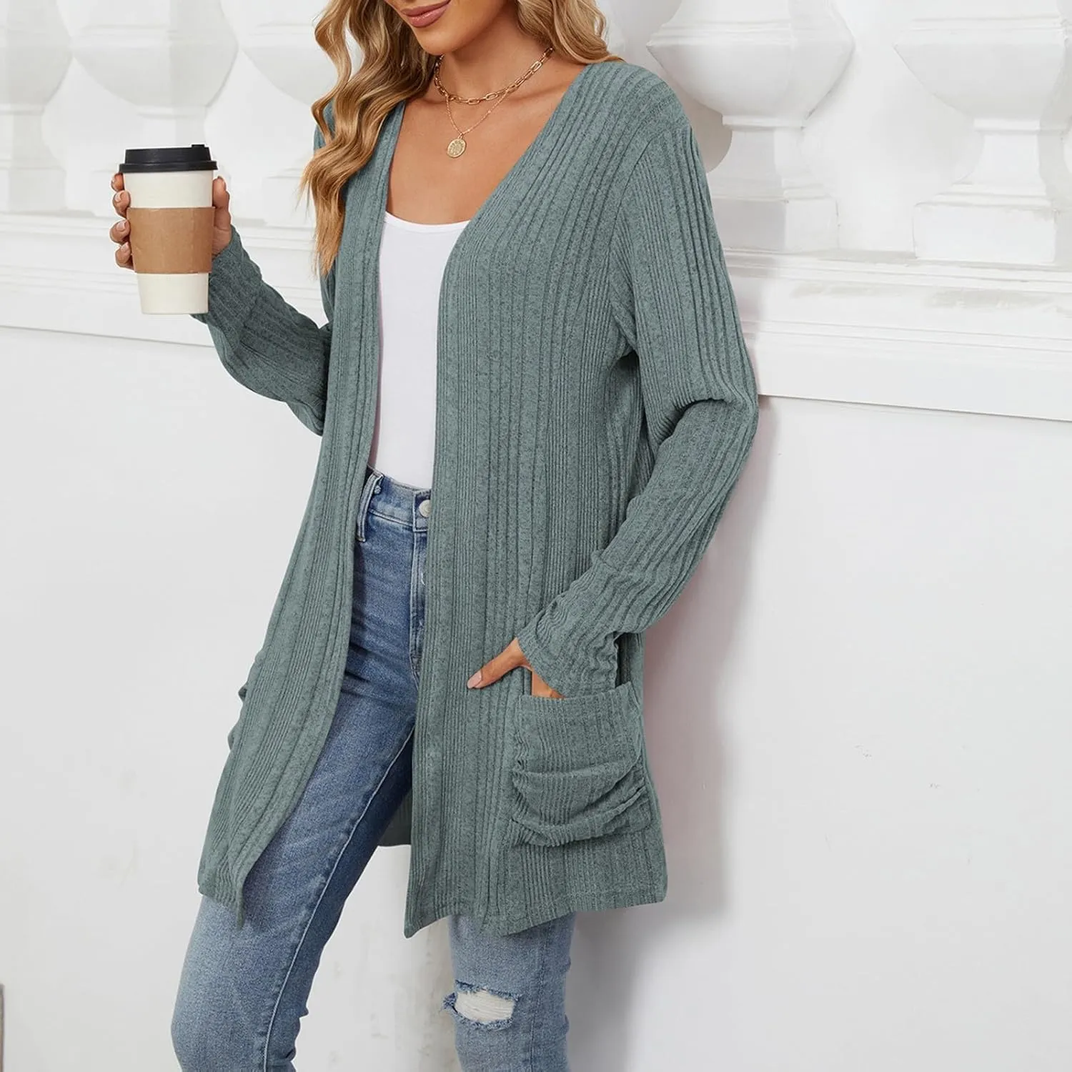 Cardigan Sweaters for Women 2024 Fall Open Front Knit Cardigan Breathable Soft Drape Duster Lightweight Ladies Coat