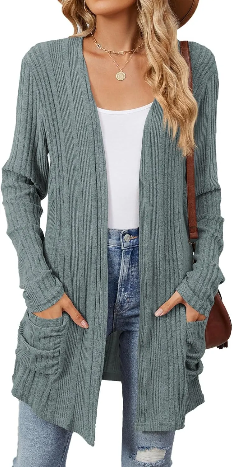 Cardigan Sweaters for Women 2024 Fall Open Front Knit Cardigan Breathable Soft Drape Duster Lightweight Ladies Coat
