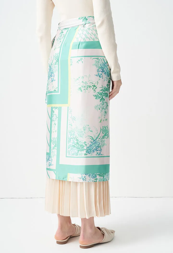 Choice Printed Floral Wrap Skirt Green Print
