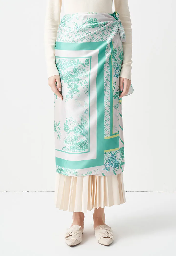 Choice Printed Floral Wrap Skirt Green Print