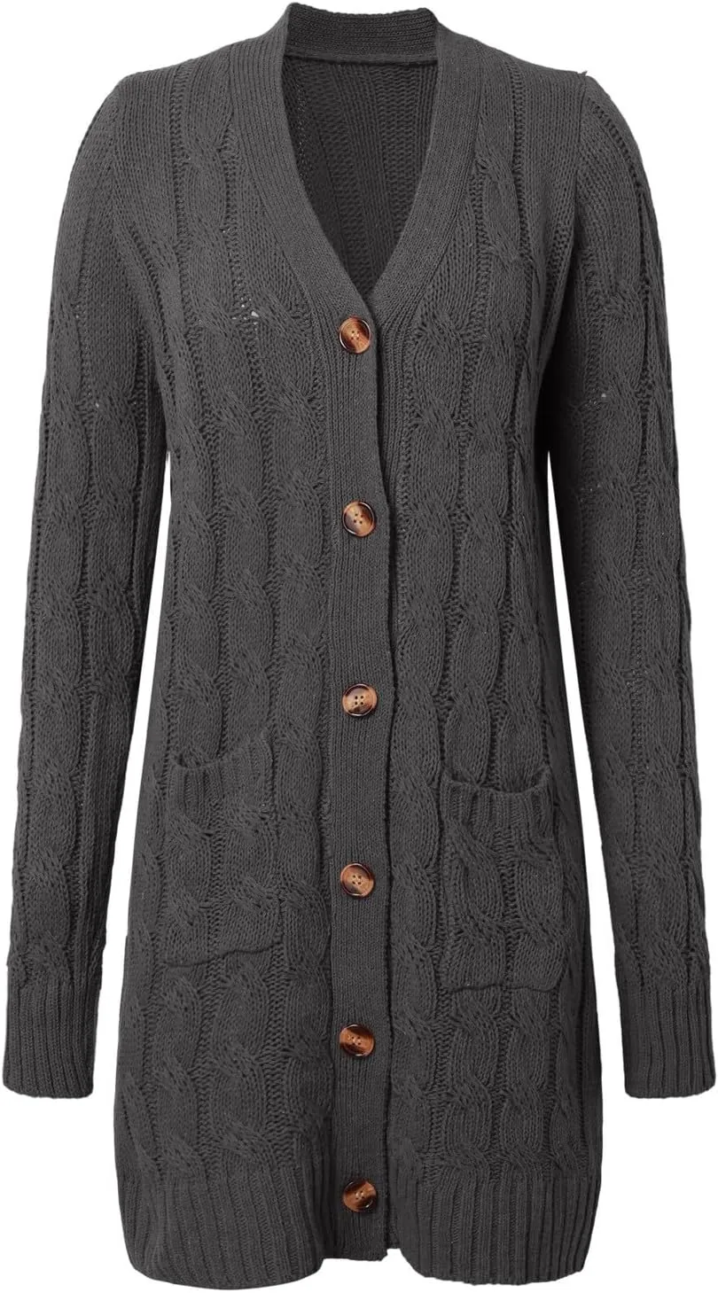 Chunky Knit Long Cardigans for Women Soft Open Front Button Down Sweaters Outerwear Trendy Loose Fall Clothes Coats
