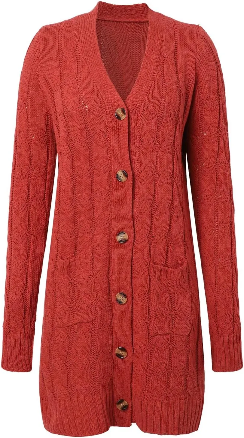 Chunky Knit Long Cardigans for Women Soft Open Front Button Down Sweaters Outerwear Trendy Loose Fall Clothes Coats