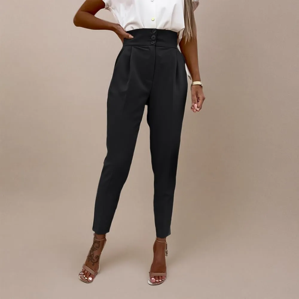 Cicy Bell Women Casual High Waisted Pants Straight Leg Work Office Dress Pants Fold Pleated Trousers with Pockets